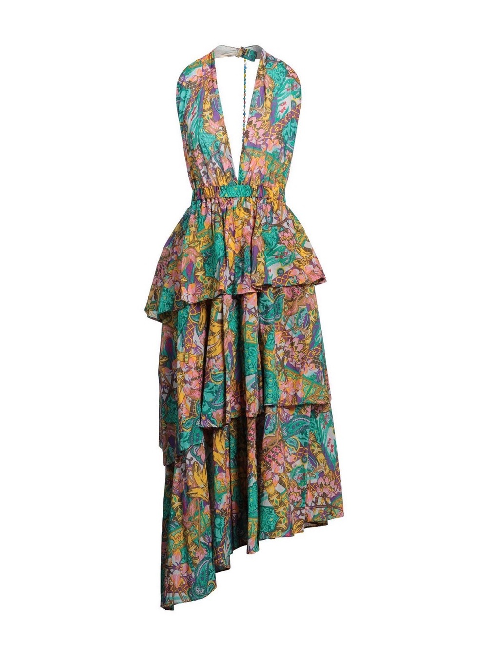 Floral Halter High-Low Maxi Dress in Teal and Pink